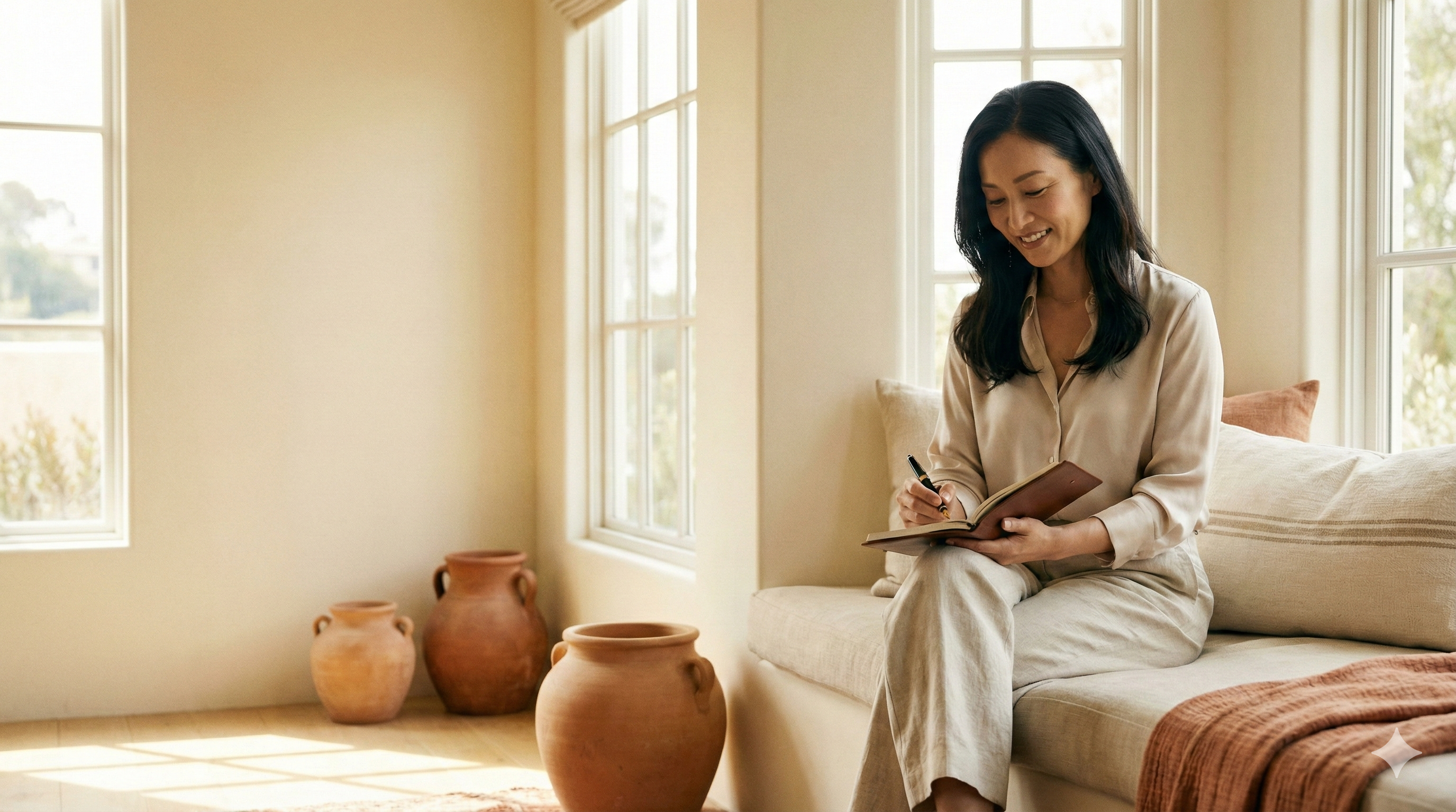 Elegant woman reflecting and writing
